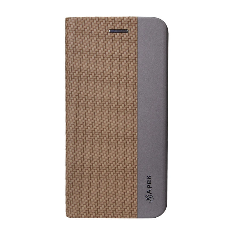 PU Leather Phone Book Case With Woven Pattern & Card Slots