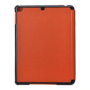Tri fold emboss custom universal leather tablet case for 7-inch and 8-inch tablets with metal clip