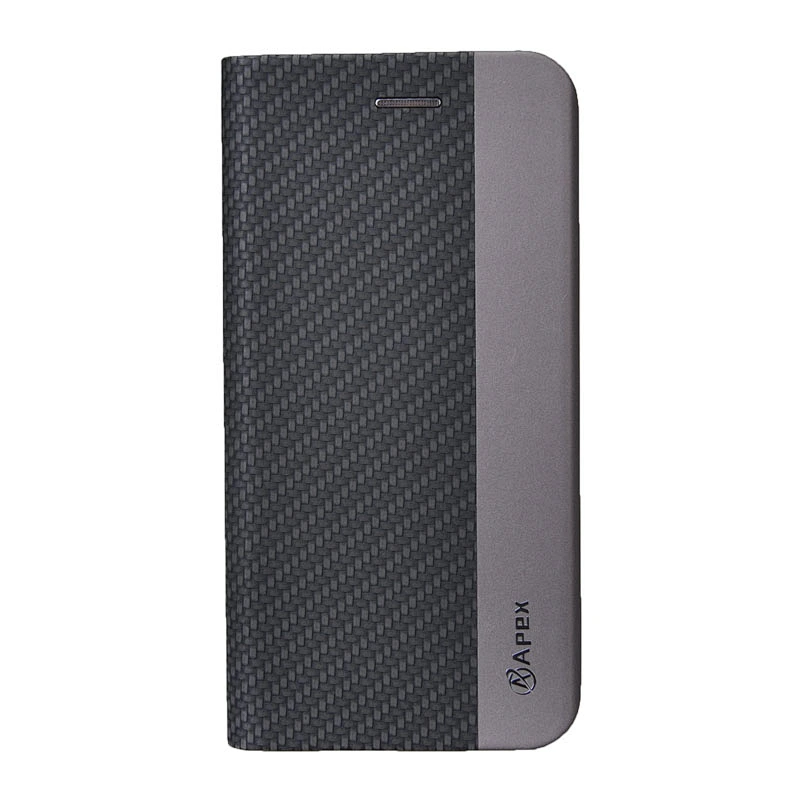 PU Leather Phone Book Case With Woven Pattern & Card Slots