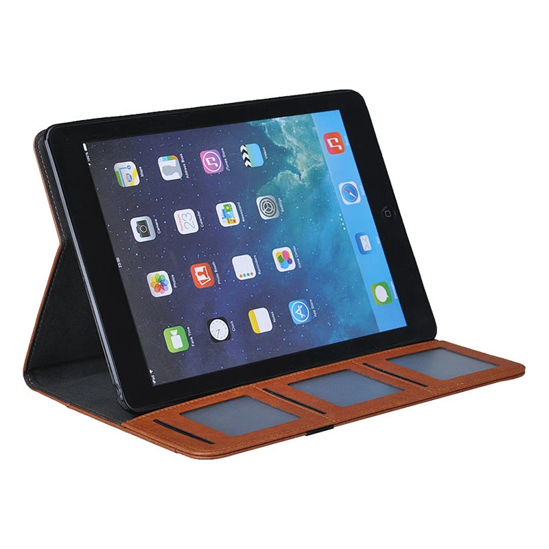 Auto Sleep Wake Suede PU Flip Foldable Leather Tablet Case For iPad With Removable Card Slots
