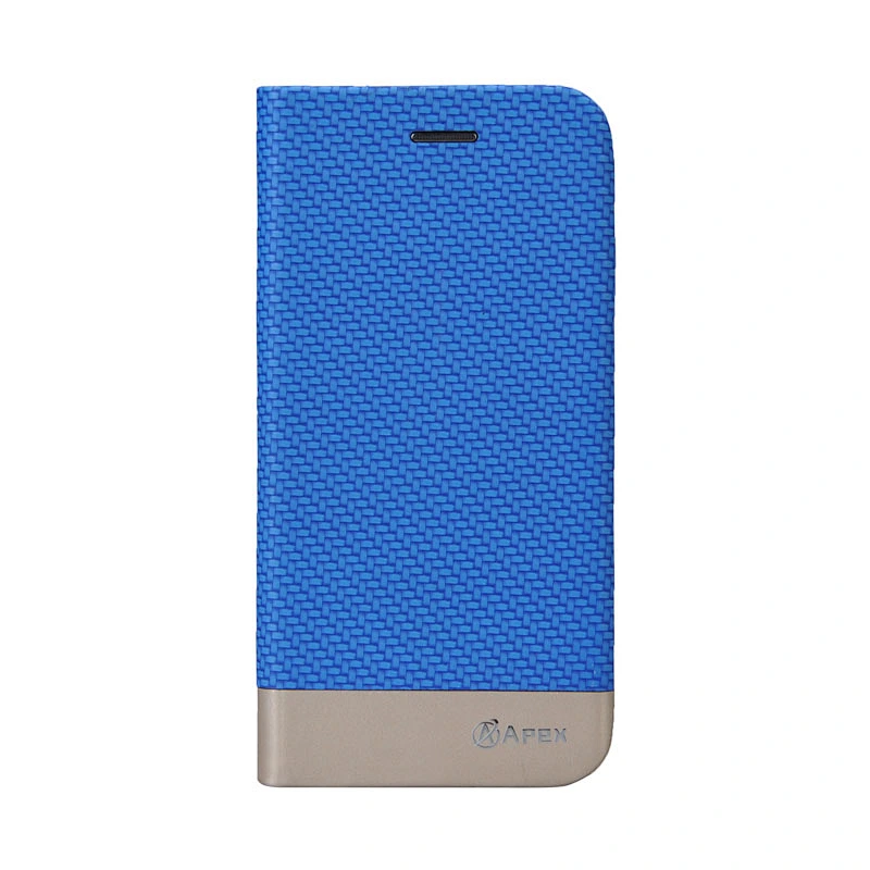 PU Leather Phone Book Case With Woven Pattern & Card Slots