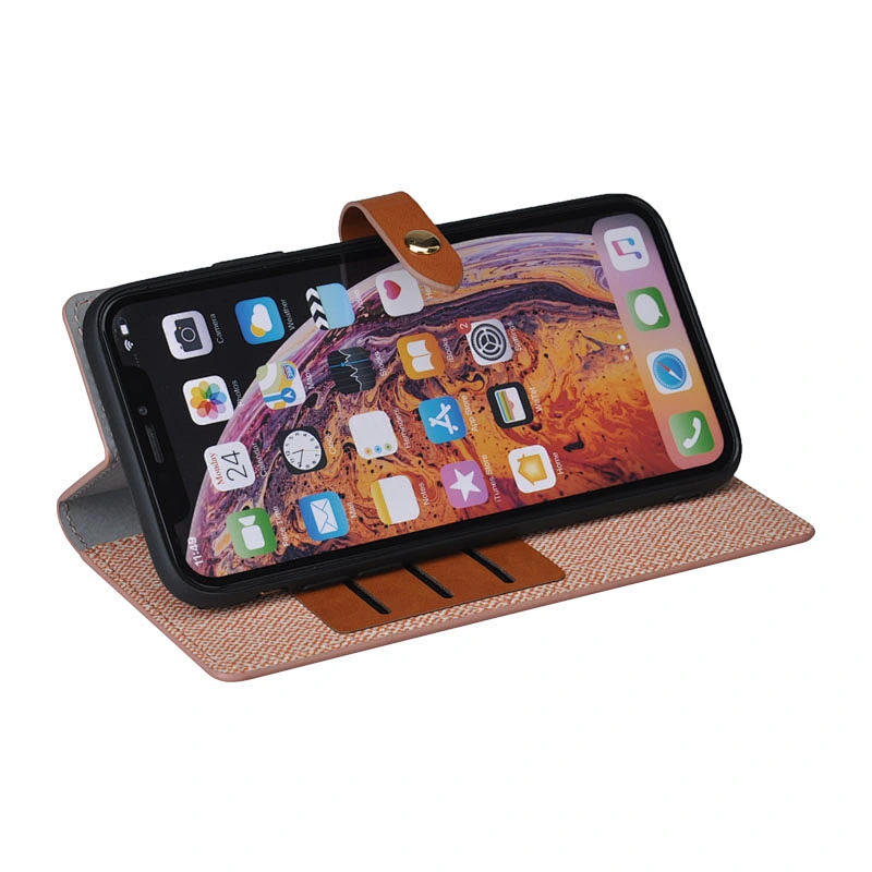 PU Leather Smart Phone Wallet Case Phone Flip Cover With Snap Button