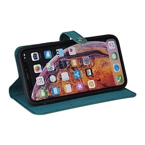 Leather Cell Phone Wallet Case Phone Flip Cover With Snap Button