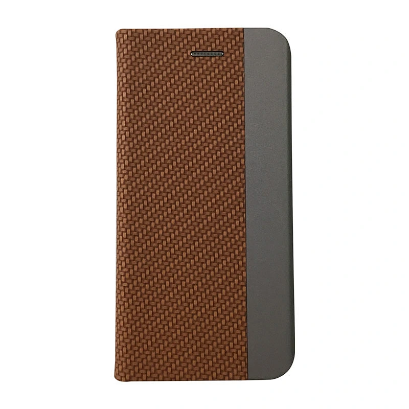 PU Leather Phone Book Case With Woven Pattern & Card Slots