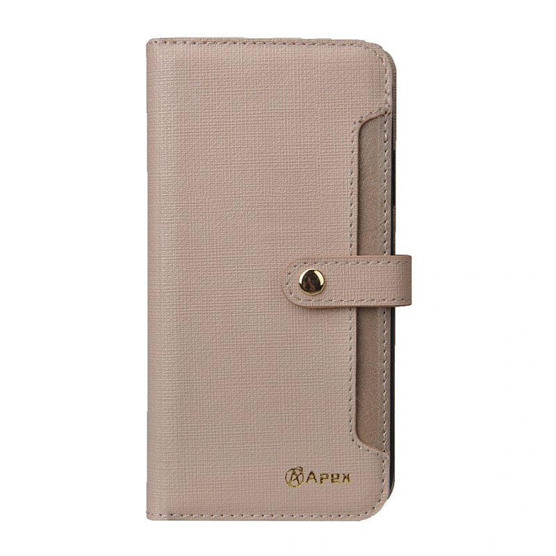 Leather Cell Phone Wallet Case Phone Flip Cover With Snap Button