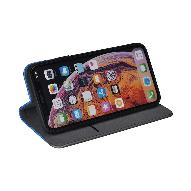 PU Leather Phone Book Case With Woven Pattern & Card Slots