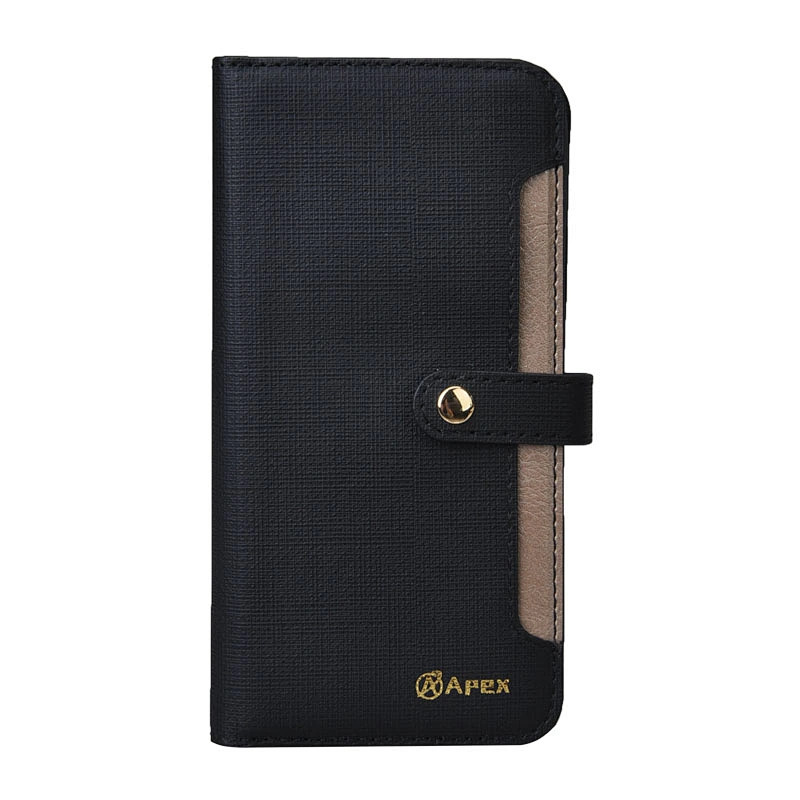 Leather Cell Phone Wallet Case Phone Flip Cover With Snap Button