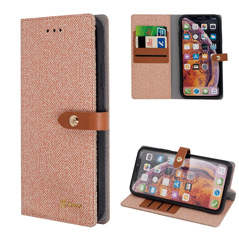 PU Leather Smart Phone Wallet Case Phone Flip Cover With Snap Button