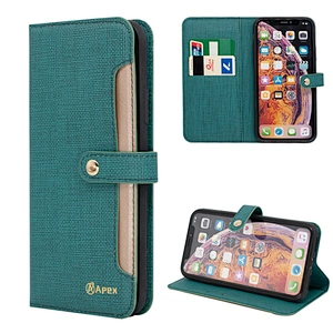Leather Cell Phone Wallet Case Phone Flip Cover With Snap Button