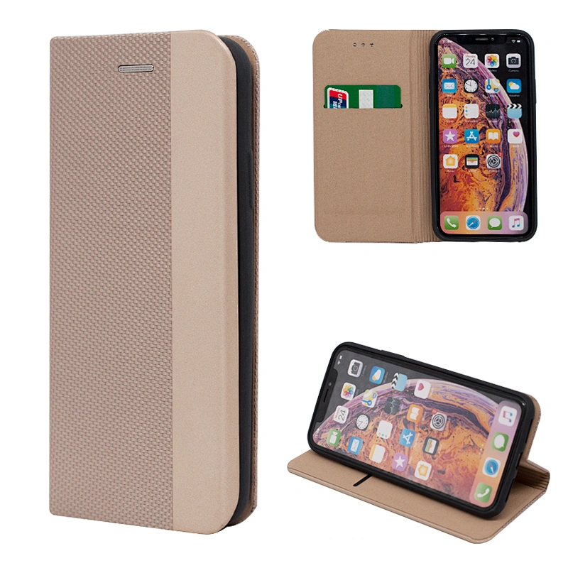 PU Leather Phone Wallet Case With Woven Pattern & Card Slots