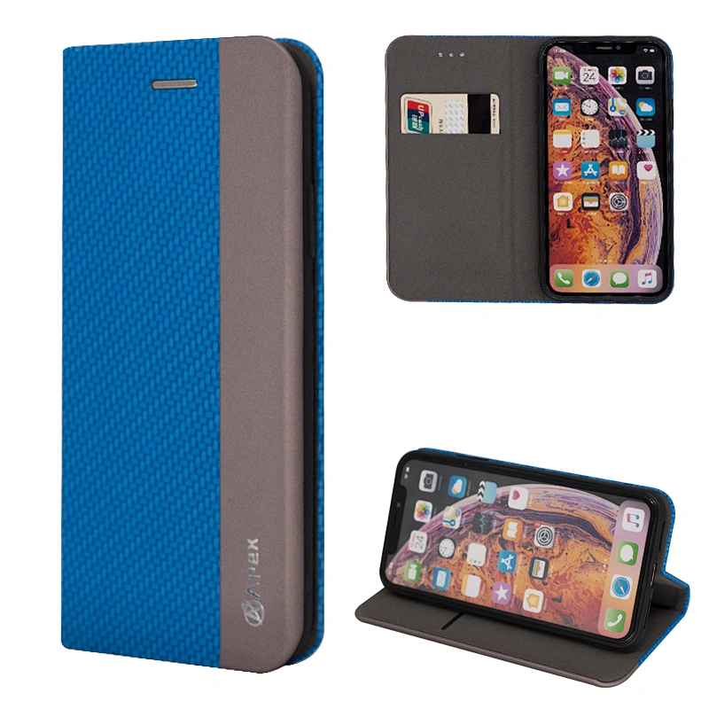 PU Leather Phone Book Case With Woven Pattern & Card Slots