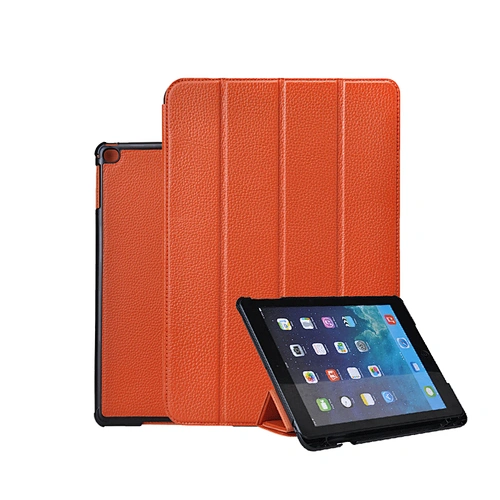 Tri fold emboss custom universal leather tablet case for 7-inch and 8-inch tablets with metal clip