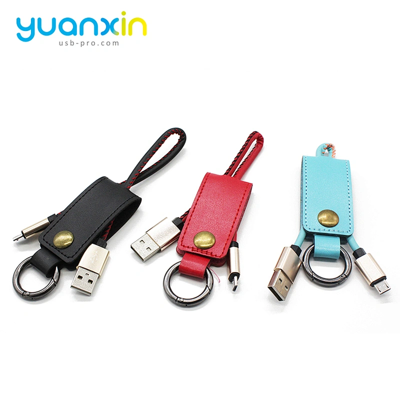 Micro PU leather keychain usb cable