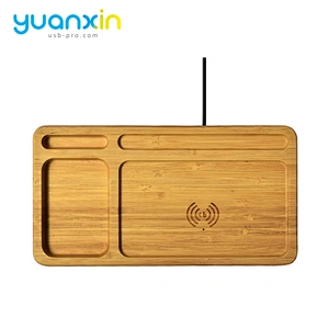 ECO Friendly Bamboo Multi Desktop Wireless Charger with desk tidy