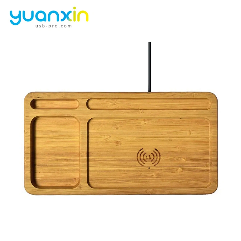 ECO Friendly Bamboo Multi Desktop Wireless Charger with desk tidy