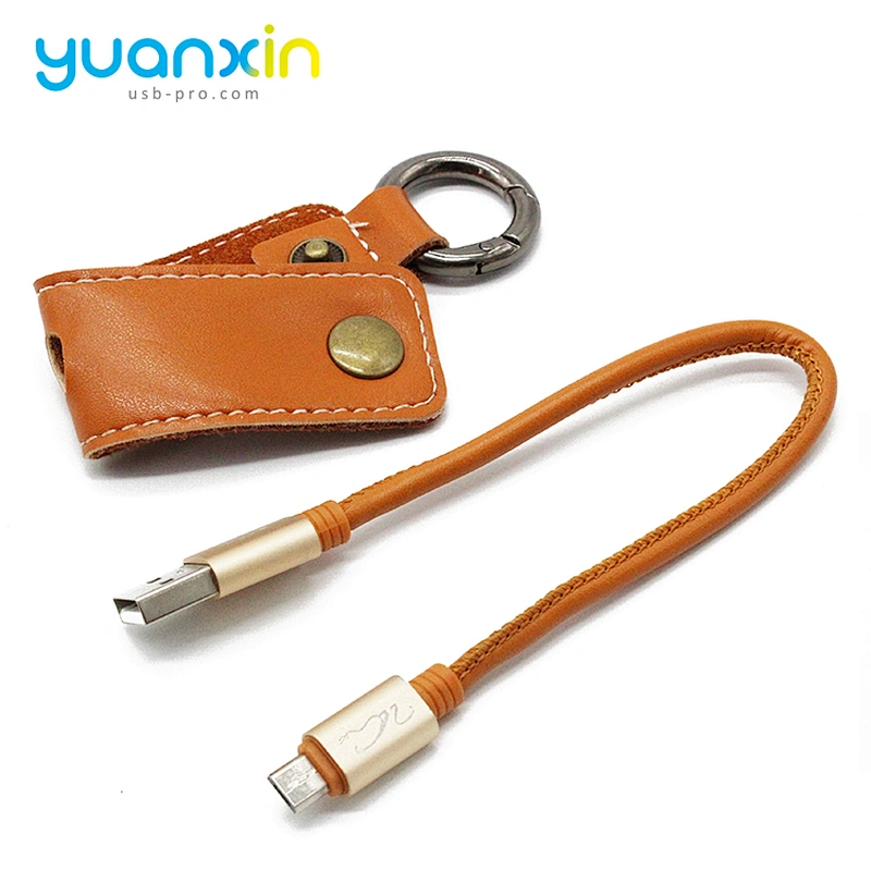 Micro PU leather keychain usb cable
