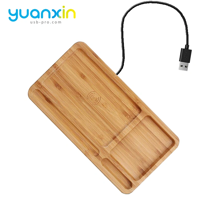 ECO Friendly Bamboo Multi Desktop Wireless Charger with desk tidy