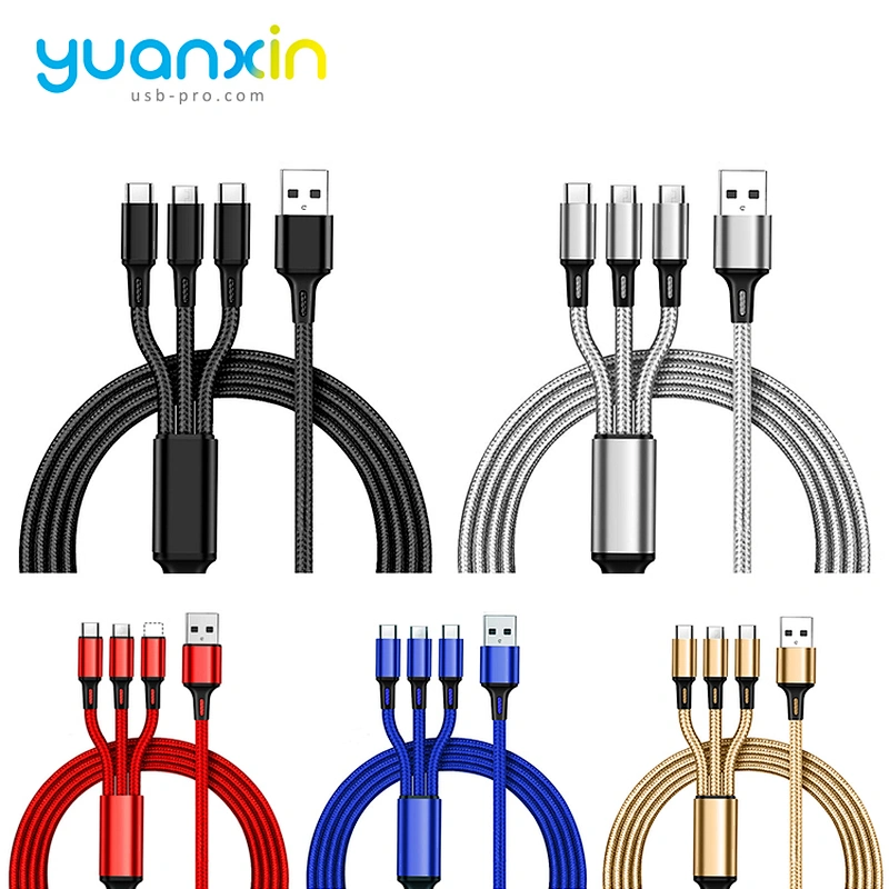 Custom 3 in 1 classic braided usb cabl