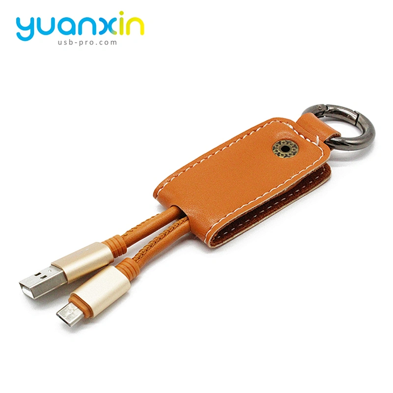 Micro PU leather keychain usb cable