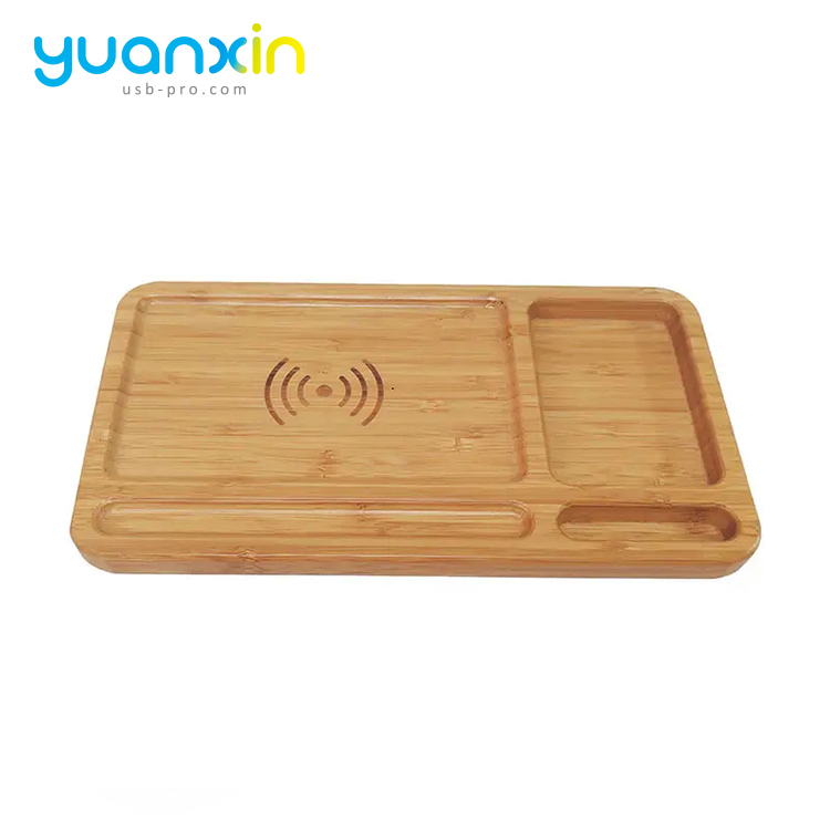 ECO Friendly Bamboo Multi Desktop Wireless Charger with desk tidy