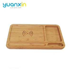 ECO Friendly Bamboo Multi Desktop Wireless Charger with desk tidy
