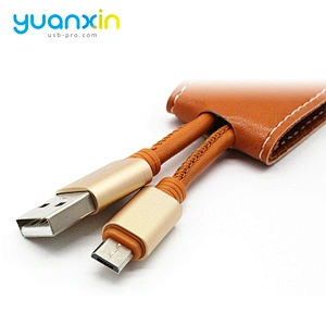 Micro PU leather keychain usb cable