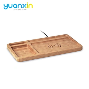 ECO Friendly Bamboo Multi Desktop Wireless Charger with desk tidy