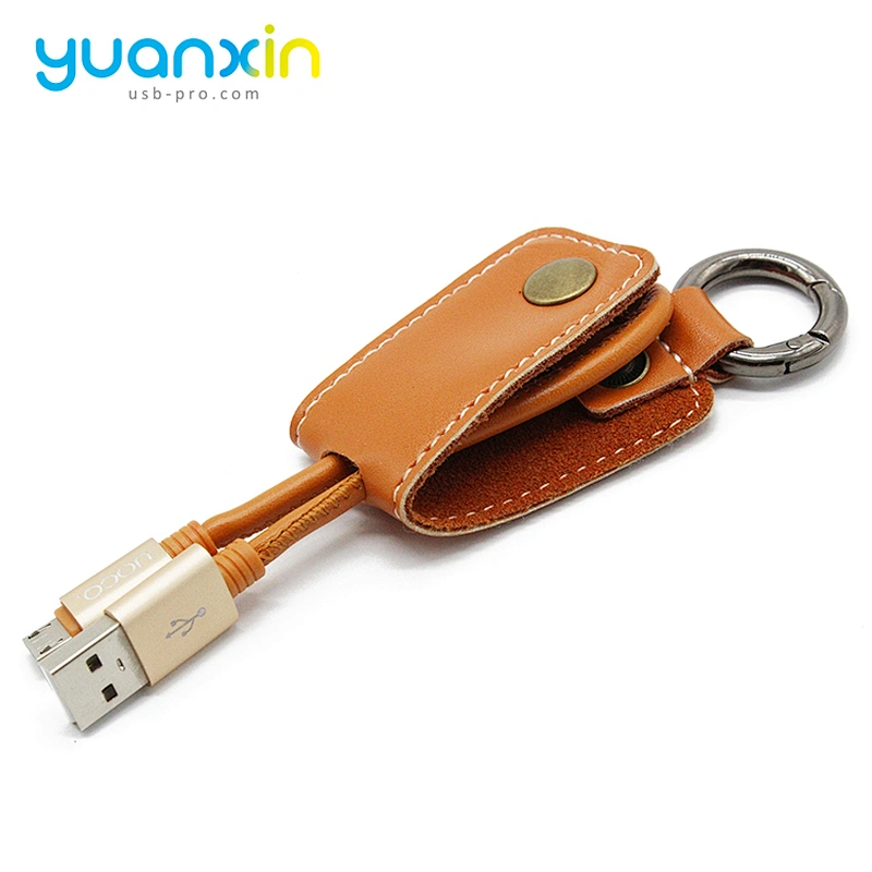 Micro PU leather keychain usb cable