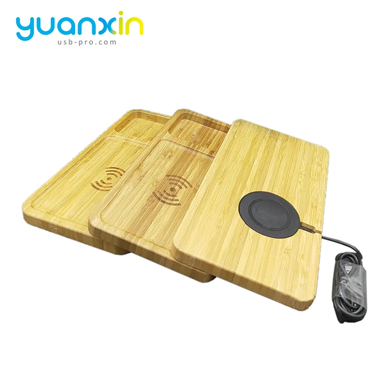 ECO Friendly Bamboo Multi Desktop Wireless Charger with desk tidy