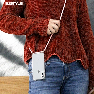 Newest design clear 3D printing Protective Anti fall Soft TPU PC necklace phone case for iPhone X XS MAX