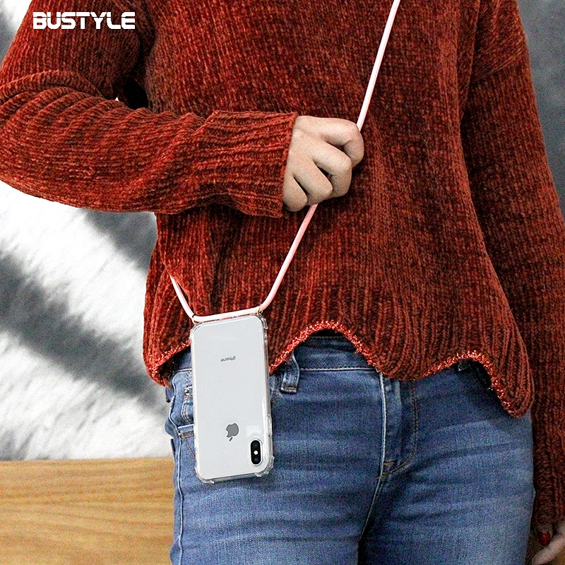 Newest design clear 3D printing Protective Anti fall Soft TPU PC necklace phone case for iPhone X XS MAX