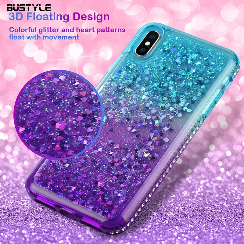 Customized design cover for iPhone 7 8 plus x xr xs max case colorful Dynamic quicksand Diamonds mobile phone case