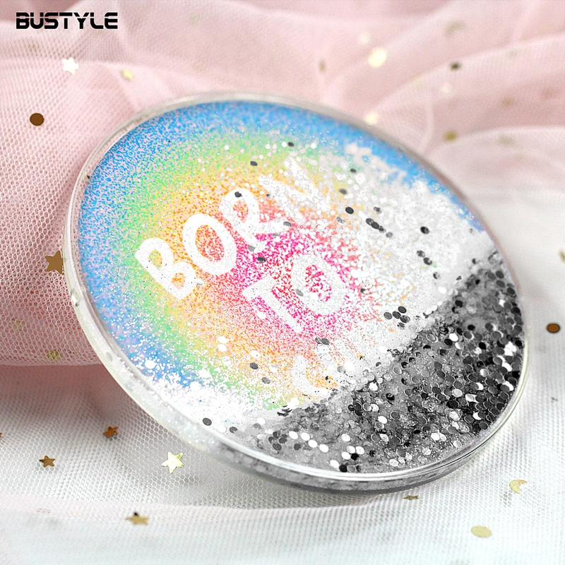Fancy gift Customized printing quicksand shining glitter liquid round coffee cup coaster for home decoration