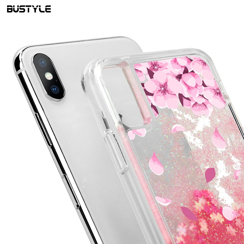 Pink sakura Glitter Dynamic Fancy bling bling shockproof Liquid Quicksand phone case for iPhone 6s 7 8 plus x xr xs max
