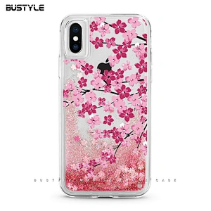 Pink sakura Glitter Dynamic Fancy bling bling shockproof Liquid Quicksand phone case for iPhone 6s 7 8 plus x xr xs max