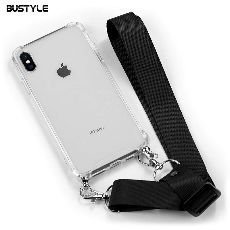 Customized 3D printing transparent TPU shockproof phone case With Necklace cross body for iPhone X XS MAX
