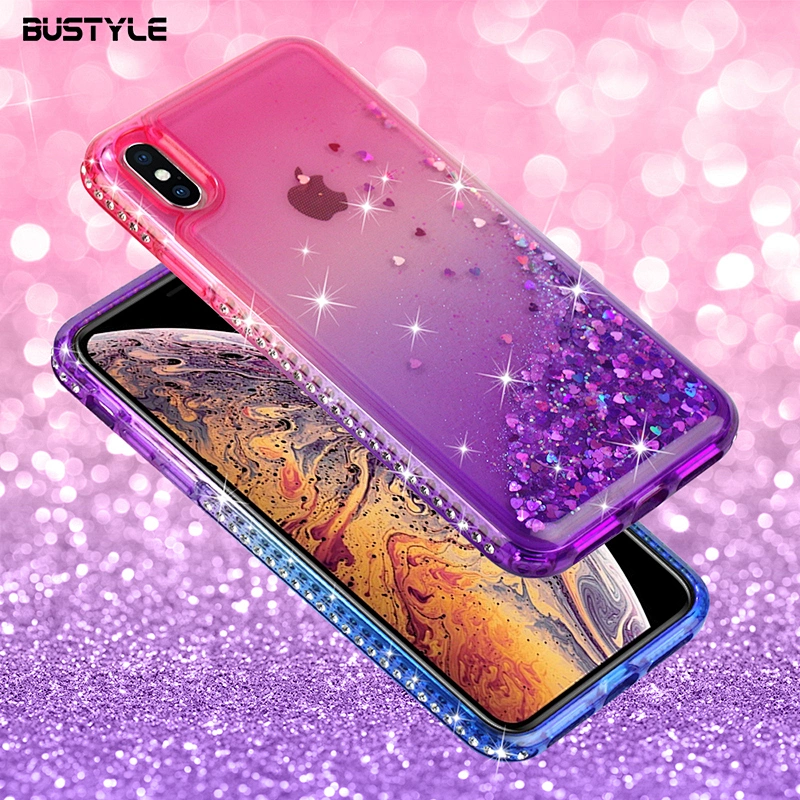 Customized design cover for iPhone 7 8 plus x xr xs max case colorful Dynamic quicksand Diamonds mobile phone case