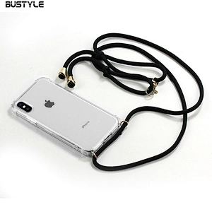 Newest design clear 3D printing Protective Anti fall Soft TPU PC necklace phone case for iPhone X XS MAX