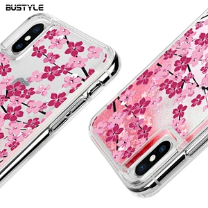 Pink sakura Glitter Dynamic Fancy bling bling shockproof Liquid Quicksand phone case for iPhone 6s 7 8 plus x xr xs max