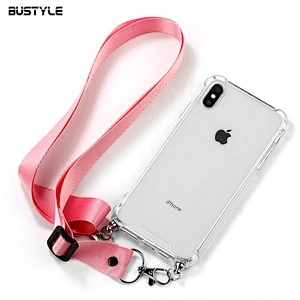 Customized 3D printing transparent TPU shockproof phone case With Necklace cross body for iPhone X XS MAX