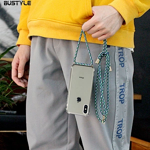 Newest design clear 3D printing Protective Anti fall Soft TPU PC necklace phone case for iPhone X XS MAX