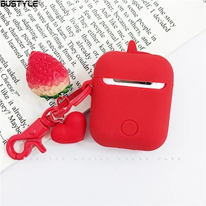 3D Strawberry cartoon Soft silicone case For Apple AirPods With Buckle