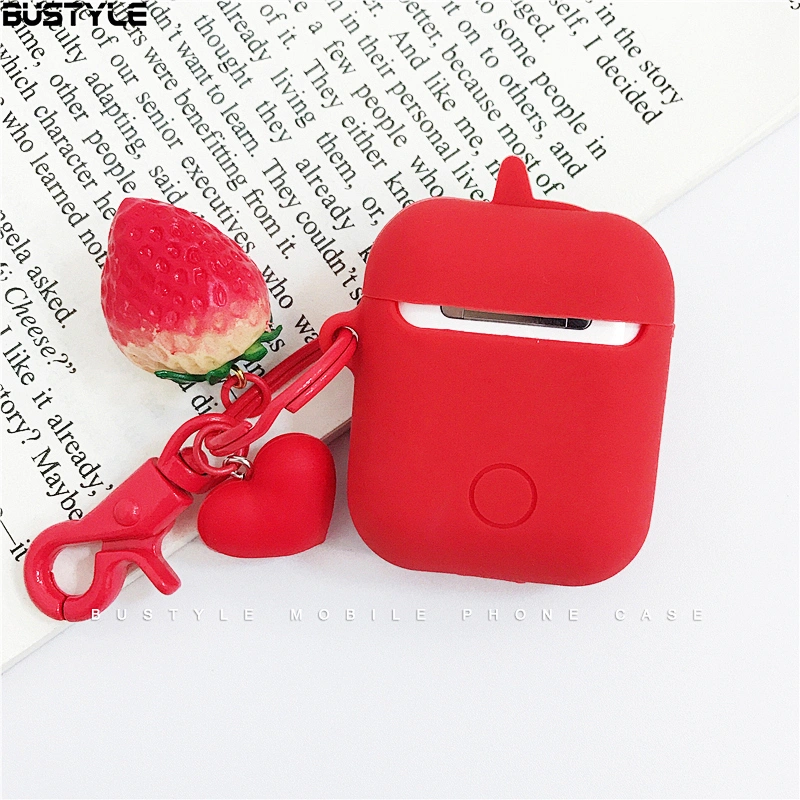 3D Strawberry cartoon Soft silicone case For Apple AirPods With Buckle