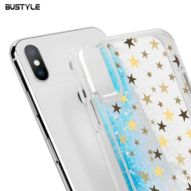 Free sample PC+TPU 2 in 1 bling bling blue sky glitter liquid stars quicksand full protection phone back cover for iPhone x xr xs max