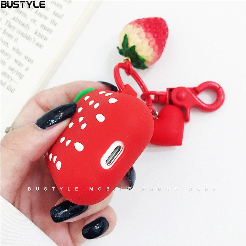 3D Strawberry cartoon Soft silicone case For Apple AirPods With Buckle