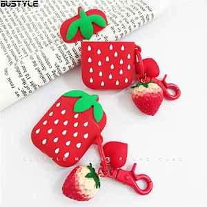 3D Strawberry cartoon Soft silicone case For Apple AirPods With Buckle