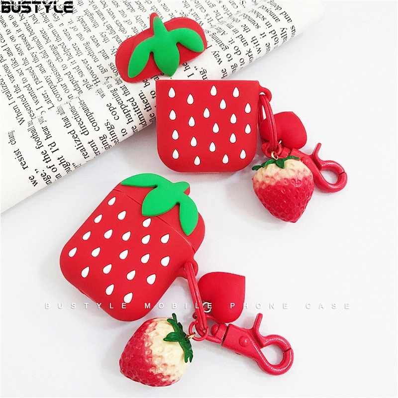 3D Strawberry cartoon Soft silicone case For Apple AirPods With Buckle