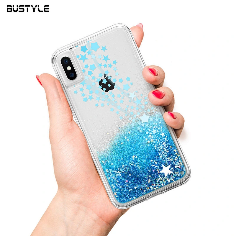 Free sample PC+TPU 2 in 1 bling bling blue sky glitter liquid stars quicksand full protection phone back cover for iPhone x xr xs max