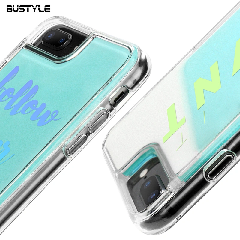 Customized logo Luminous blue sea Liquid Neon Quicksand Glitter shockproof Phone Case for iPhone x xr xs max