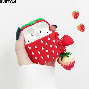 3D Strawberry cartoon Soft silicone case For Apple AirPods With Buckle